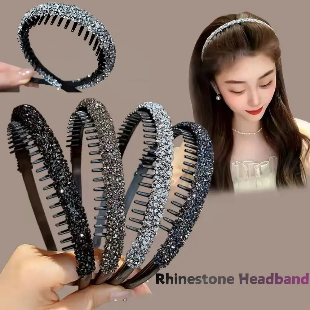 Non-slip Rhinestone Hair Hoops Bands Fashion Plastic Rhinestone Headband Women Toothed Elastic Headbands Shiny Luxury Hair Hoops