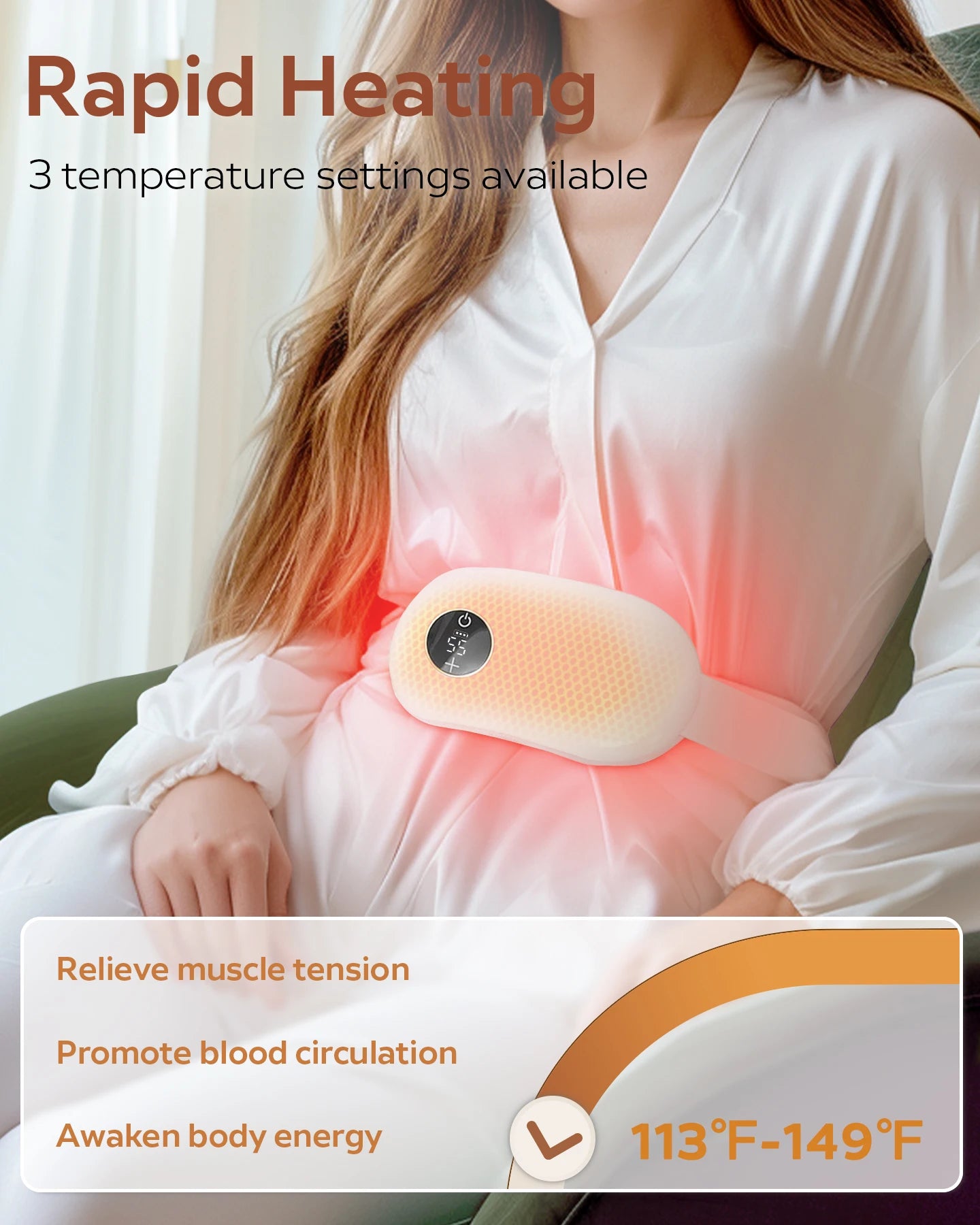 IMESA Portable heating pad, heating pad for period cramps, Fast Heating Pad，Wearable Heating Pads for Cramps with 3 Heat