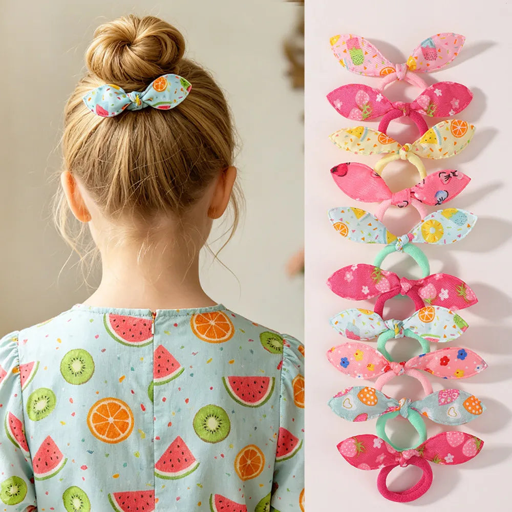 BABY BOWS 10Pcs/ Lot Kids Colorful Bow Hair Bands Ribbon Scrunchie for Kids Girls Elastic Hair Tie Head Rope Hair Accessories