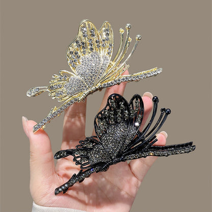 1/2pcsMetallic black butterfly grip rhinestone hairpin, shark clip headpiece, temperament hair accessory