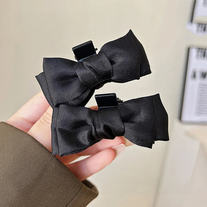 2Pcs Black Bow Small Hair Claw Women Girl Hair Grab Clip Side Clip Forehead Bangs Hair Styling Clip Sweet Headdress
