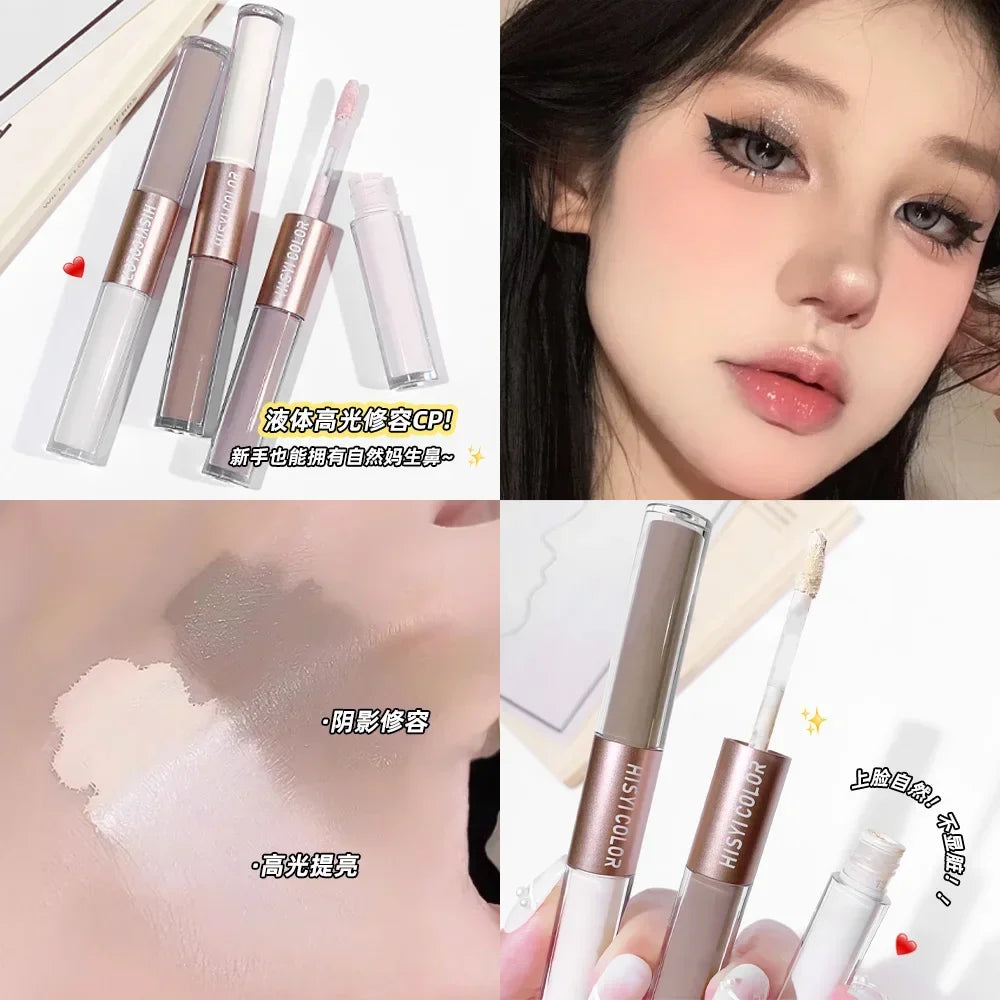 Dual-End Liquid Highlighter Pen, Skin Brightening & Contouring Stick, Natural Contour, Long-Lasting, Waterproof