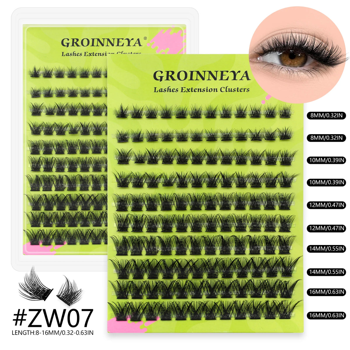 GROINNEYA Lashes Clusters 8-16mm Fluffy Volume Clusters Lashes 80D Faux Mink Eyelashes Cluster Natural Thick False Eyelashes