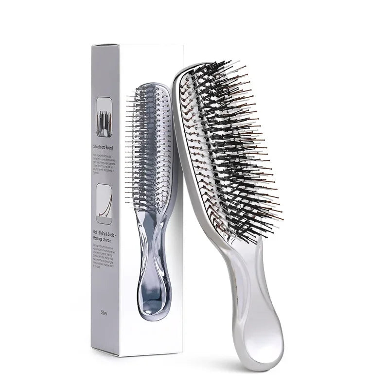 Electroplating Scalp Massage Comb Hair Detangling Brush Dry Wet Dual Use Wide Tooth Hairdressing Comb for Salon Home Travel