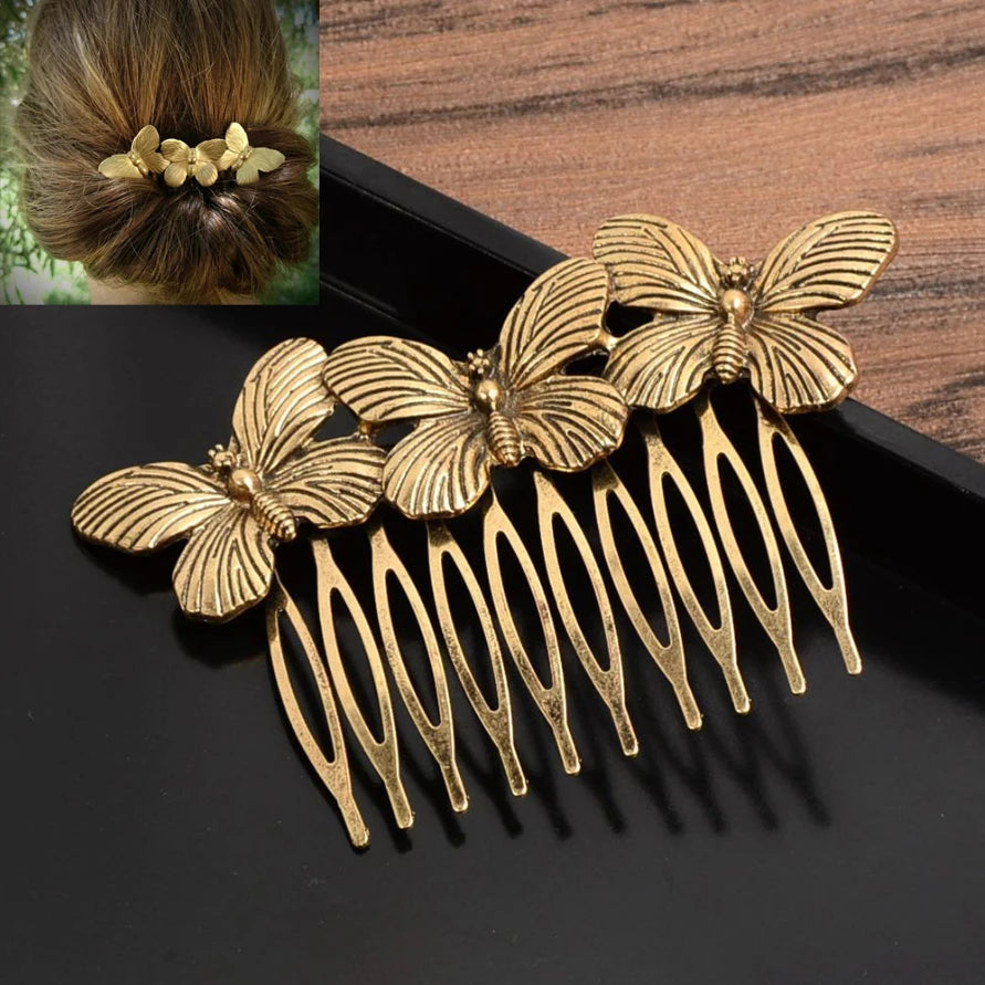 Metal Butterfly Hair Comb For Women Vintage Bridal Hair Clips Pins Bride Hairstyle Fashion Wedding Hair Accessories