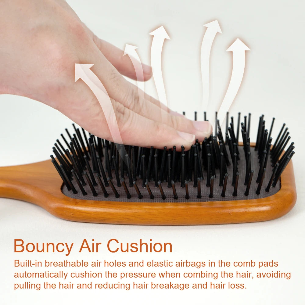 Wooden Paddle Hair Brush Set Scalp Massage Anti －static Detangling for All Hair Types Daily Styling & Grooming