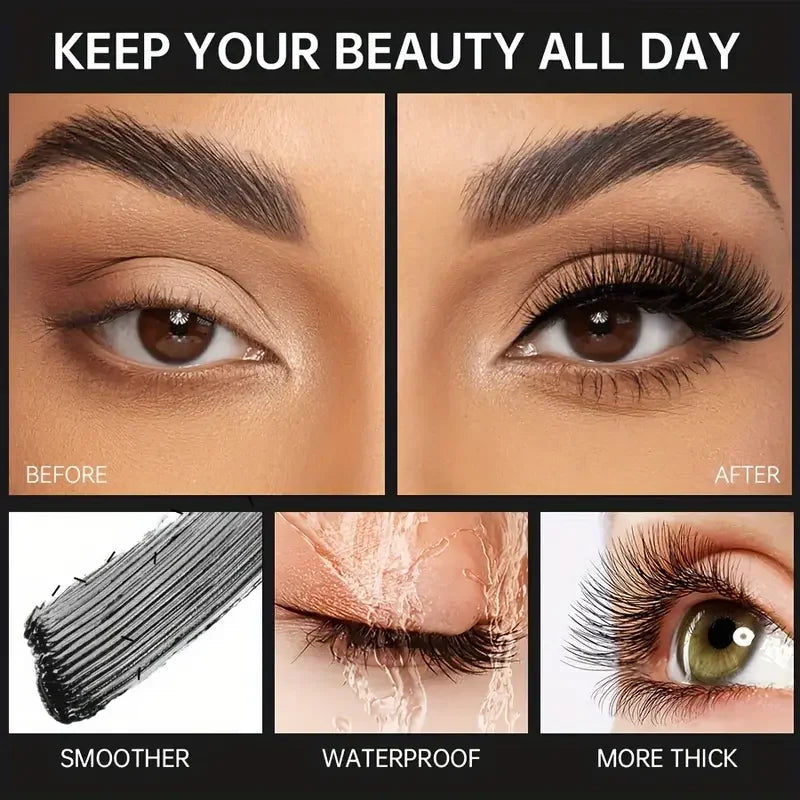 Steel Tube Mascara-Special Spiral Brush, Waterproof Long-Lasting Silk Fiber Mascara, Keep Each Eyelash Curled for a Long Time Ma