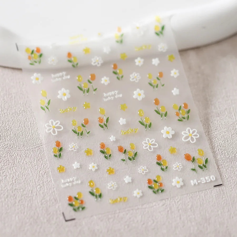 1piece 5Dcute tulip flower nail stickers high quality self-adhesive embossed nail art decals for girls summer decoration sticker