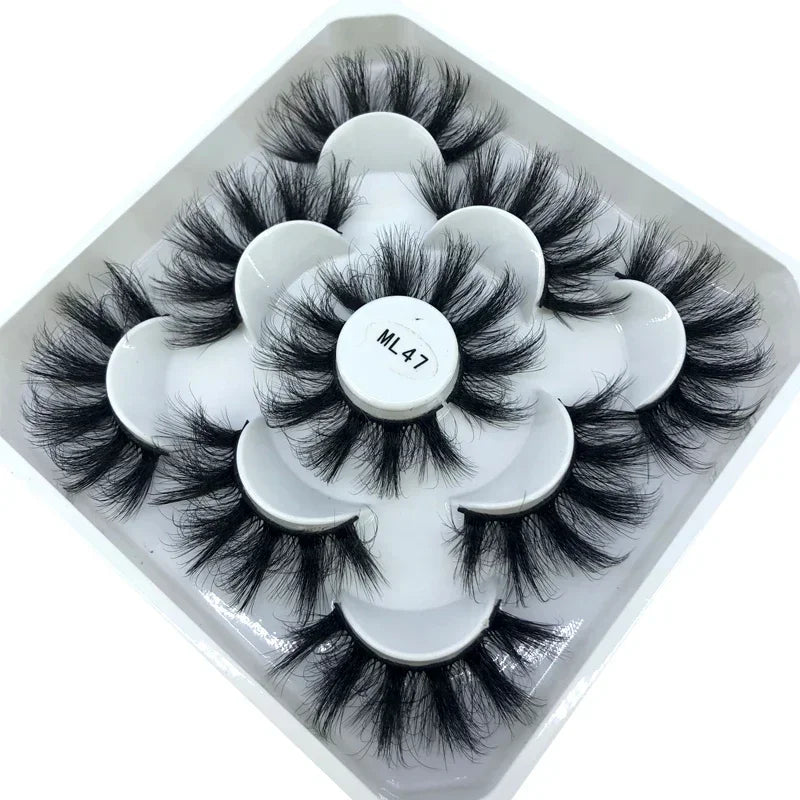 AMSDCN 5 Pairs 3d Mink Dramatic Volume Lashes Bulk Faux Thick Long Wispy Natural Mink Lashes Pack Short Wholesales Natural False