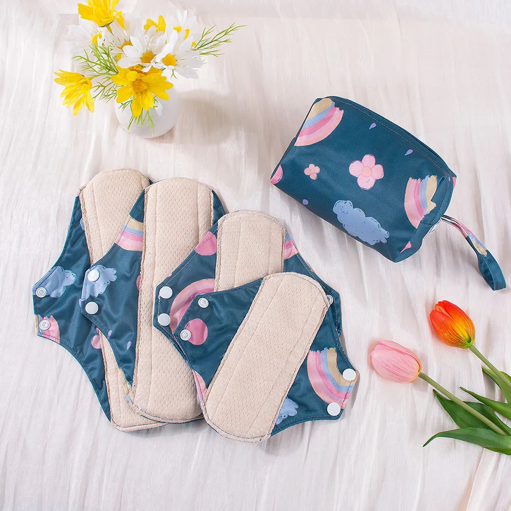 New Colourful Cotton Sanitary Pads Set Washable Menstrual Pads Reusable Nursing Pad Ladies Bratehable Cloth Menstruation Gift