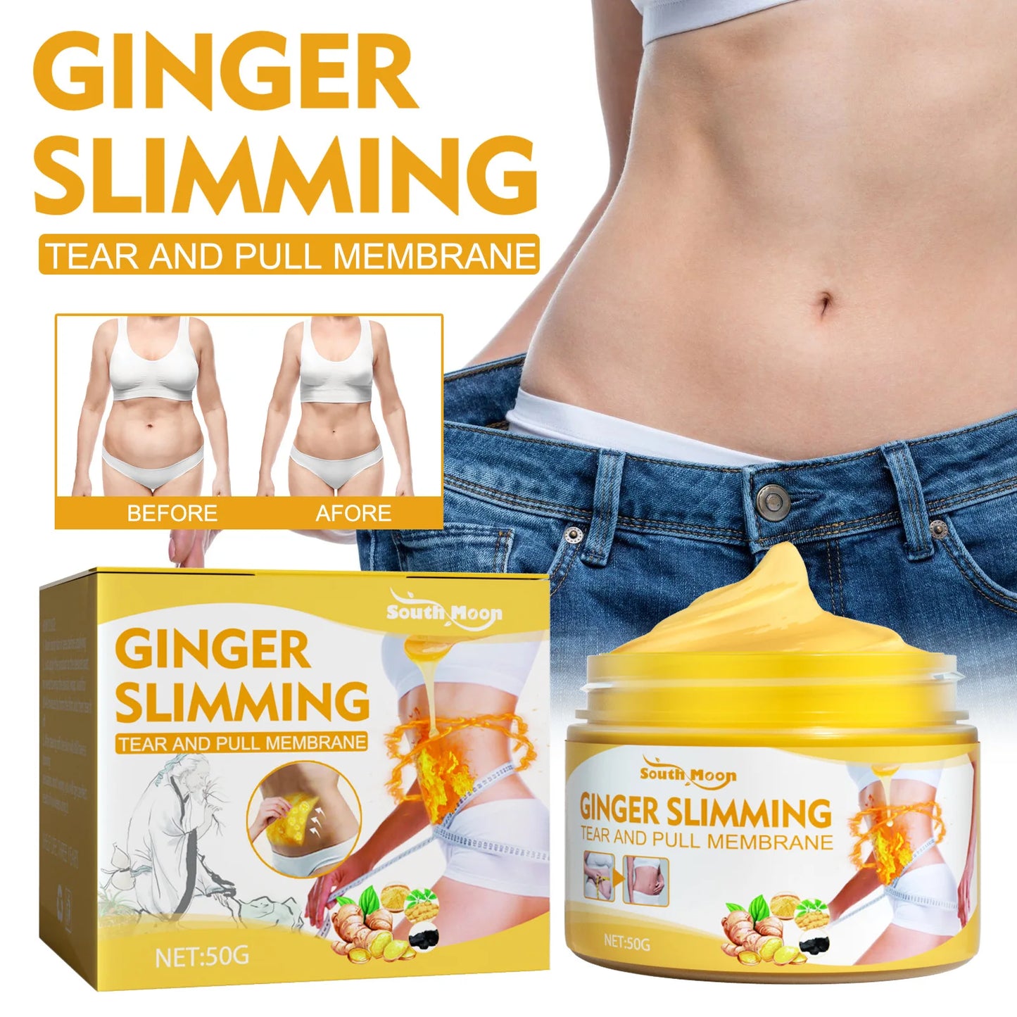 South Moon Shaping Body Cream Anti-cellulite Firming Ginger Slim Gel Weight Lose Fat Burning Slimming Hot Fat Burning Cream