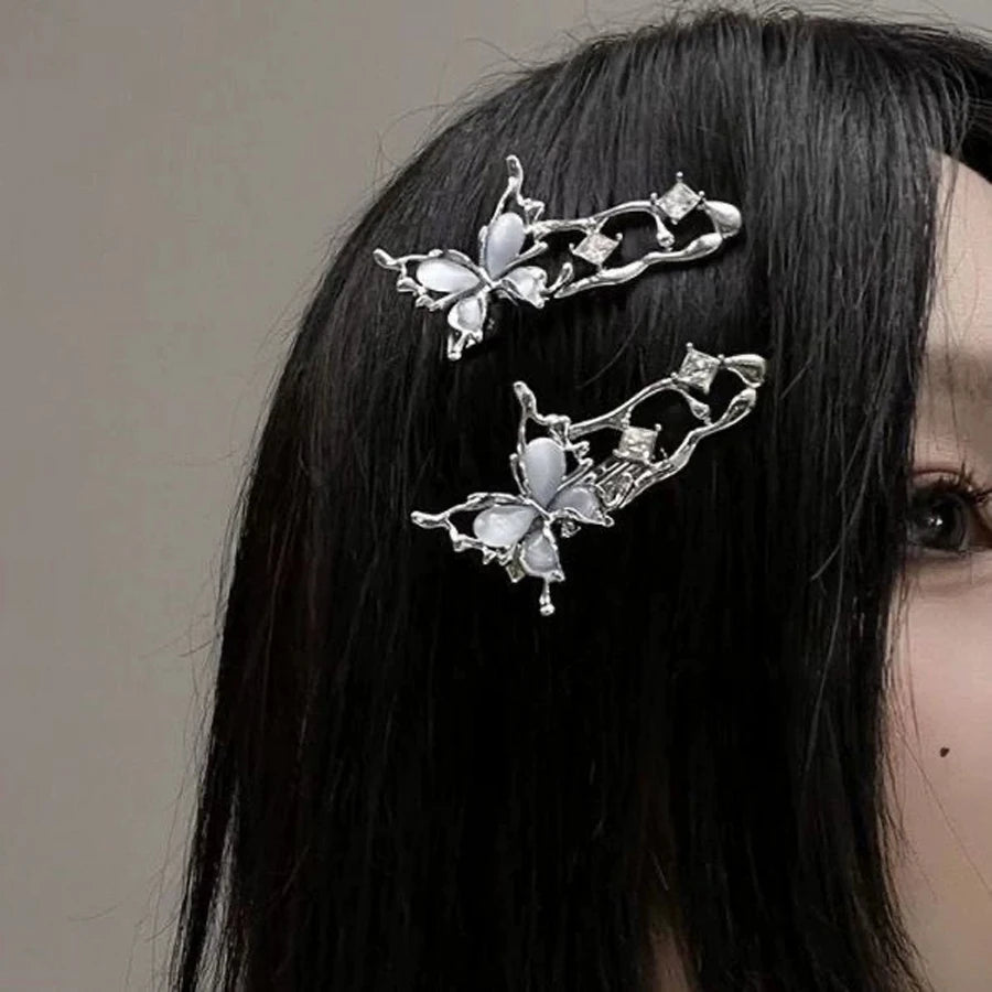 Y2K Silver Metal Butterfly Hairpins Women Stars Side Bangs Barrettes Seamless Duckbill Hairs Clips Girls Hair Accessoires