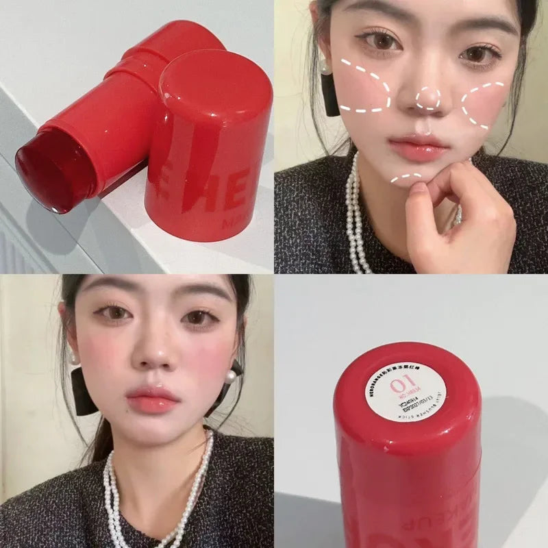 3-in-1 Milk Jelly Tint Facial Blusher Wand Moisturized Long Lasting Matte Rouge Cheek Contour Lipstick Sticker Beauty Makeup