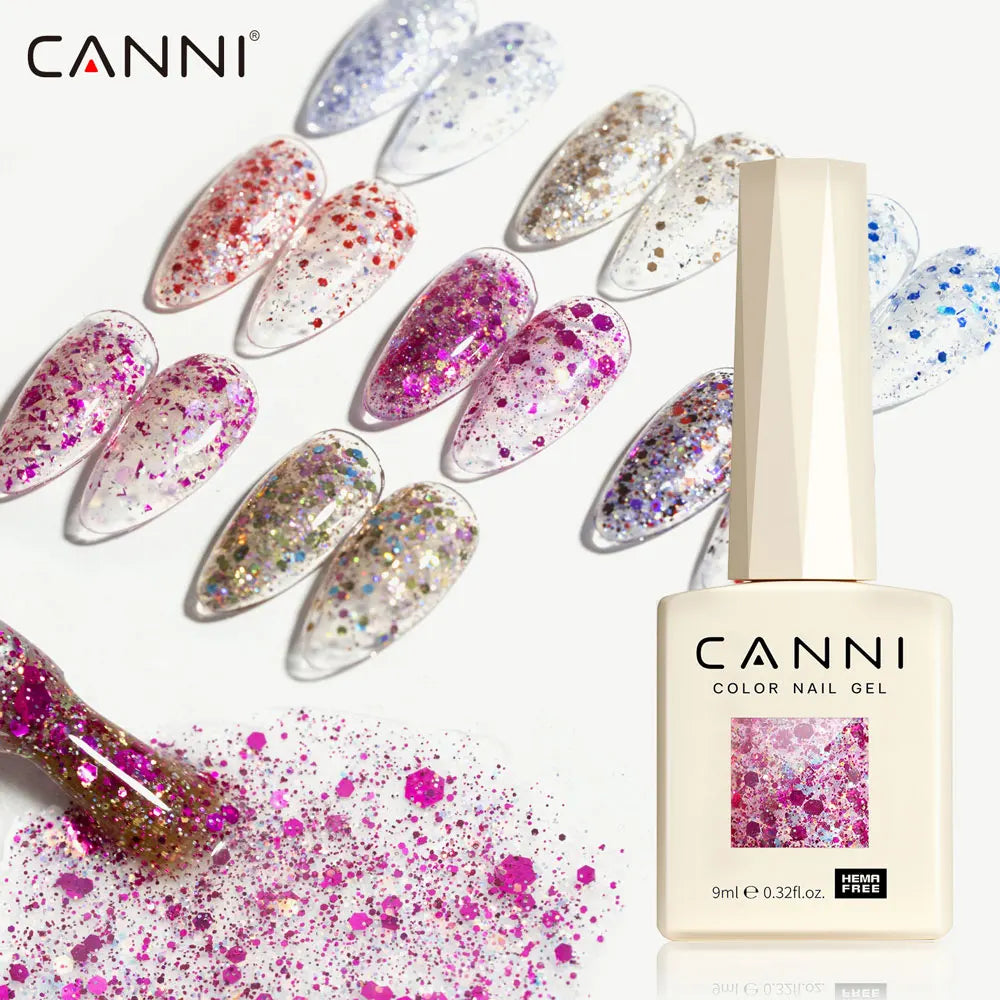 CANNI Gel Nail Polish Glitter Diamond Sparkle Color Collection Gorgeous Color HEMA FREE Soak Off UV LED Semi Permanent AurorGel