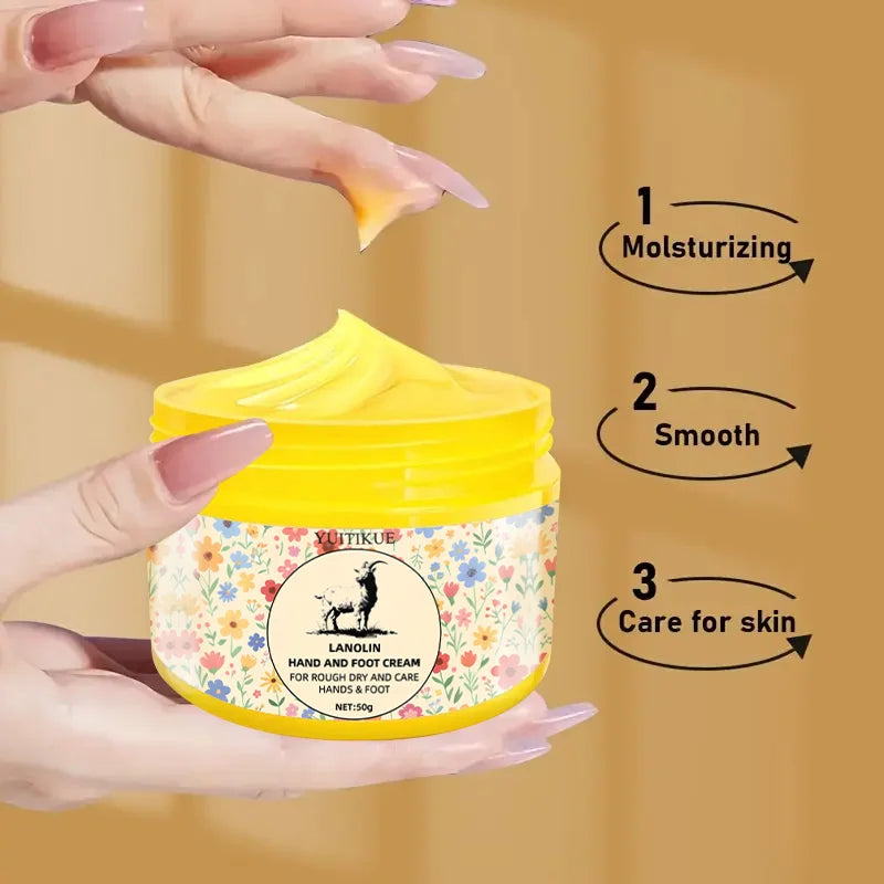 YUITIKUE Lanolin Hand & Foot Cream Moisturizing Smooth Care for Rough Dry Skin Nourish Hands Feet 50g