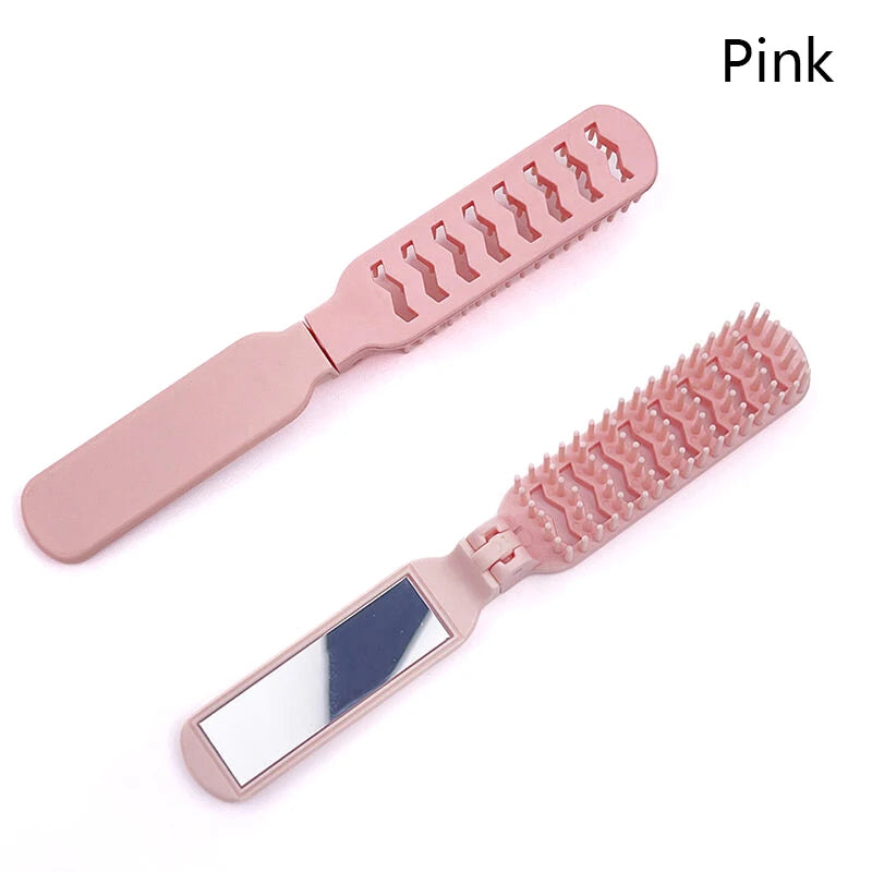 Mini Hair Brush Folding Massage Comb Head Massage Anti-Static Portable Travel Hair Brush Girl Hair Combs With Mirror