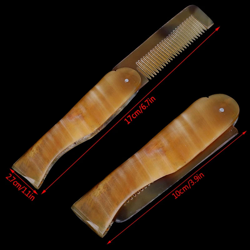 Yak Horn Comb Foldable Pocket Clip Moustache Beard Styling Hairdressing Tools