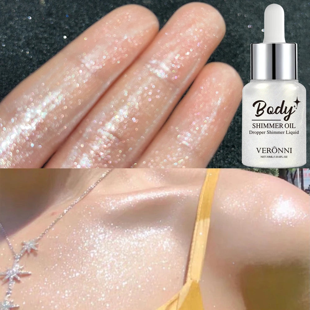 Body Shimmer Oil Set Liquid Highlighter Long Lasting Sequin Illuminating Moisturizing Highlight Facial Contour Brightening Mak