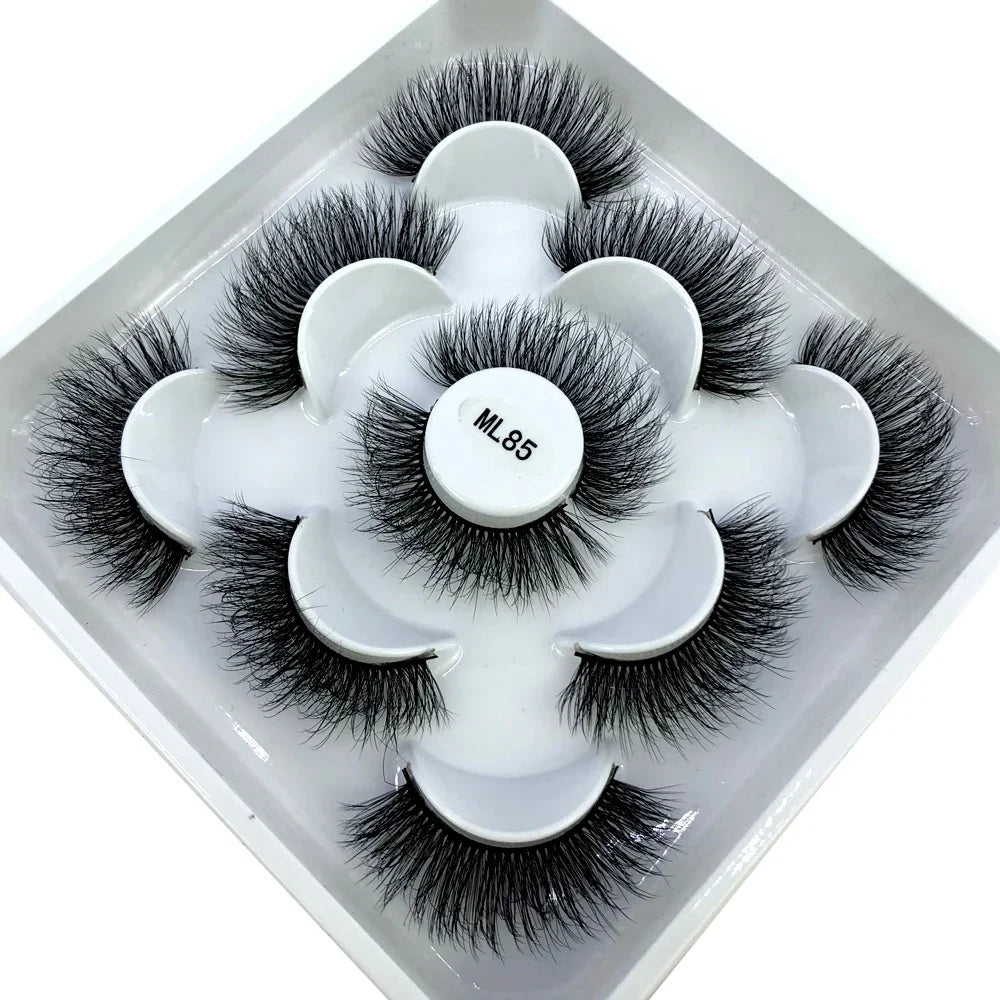 AMSDCN 5 Pairs 3d Mink Dramatic Volume Lashes Bulk Faux Thick Long Wispy Natural Mink Lashes Pack Short Wholesales Natural False