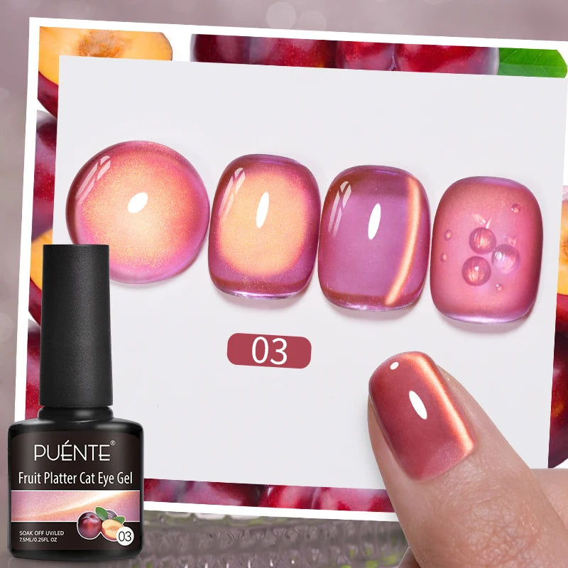 PUENTE 7.5ML Golden Gems Cat Magnetic Gel Nail Polish Pink Brown Blue Colors Golden Glitter Cat Eye Soak Off UV Nail Art Varnish