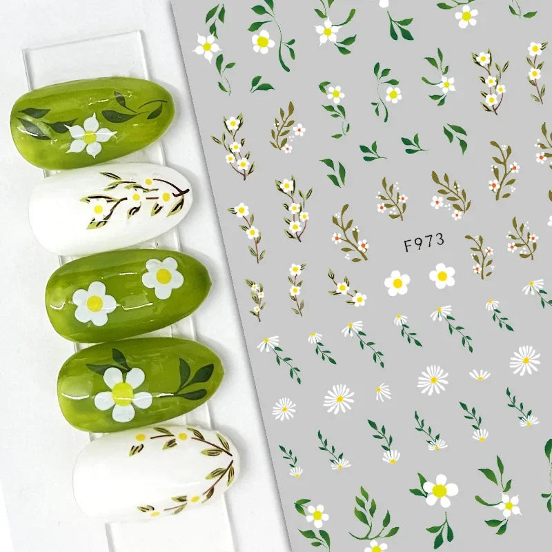 1pcs Sakura Flower 3D Nail Stickers White Cherry Blossom Nail Art Decals Spring Summer Adhesive Slider Decor Wedding Manicure
