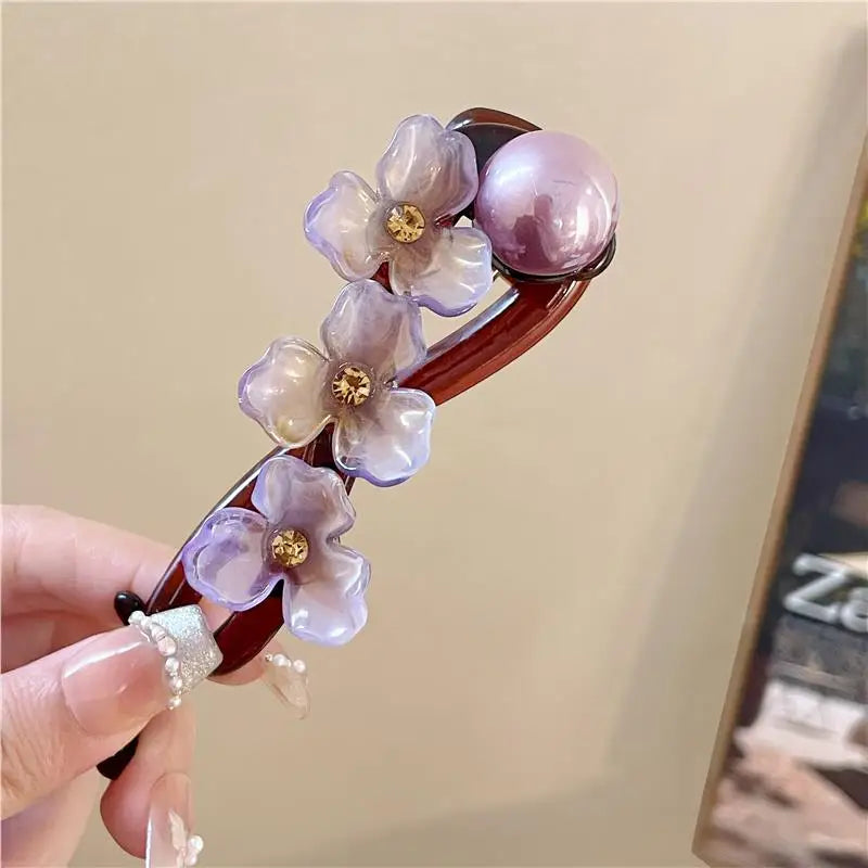 Korean Resin Flower Crystal Pearl Hair Clips for Women Large Size Twist Clip High-End High Volume of Hair Barrettes Accessory