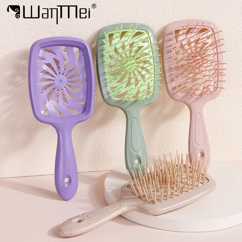 1pcs Air Cushion Hair Brush Wheat Straw Tangled Scalp Massage Comb Hollow Out Winmill Anti-static Hairbrush Salon Styling Tool