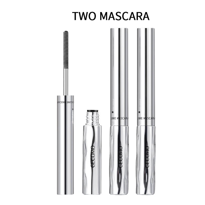 GECOMO Small Silver Tube Eyelash Mascara Brown - 12H Waterproof Long Thick Dense Curly Non-smudging Long-lasting Natural