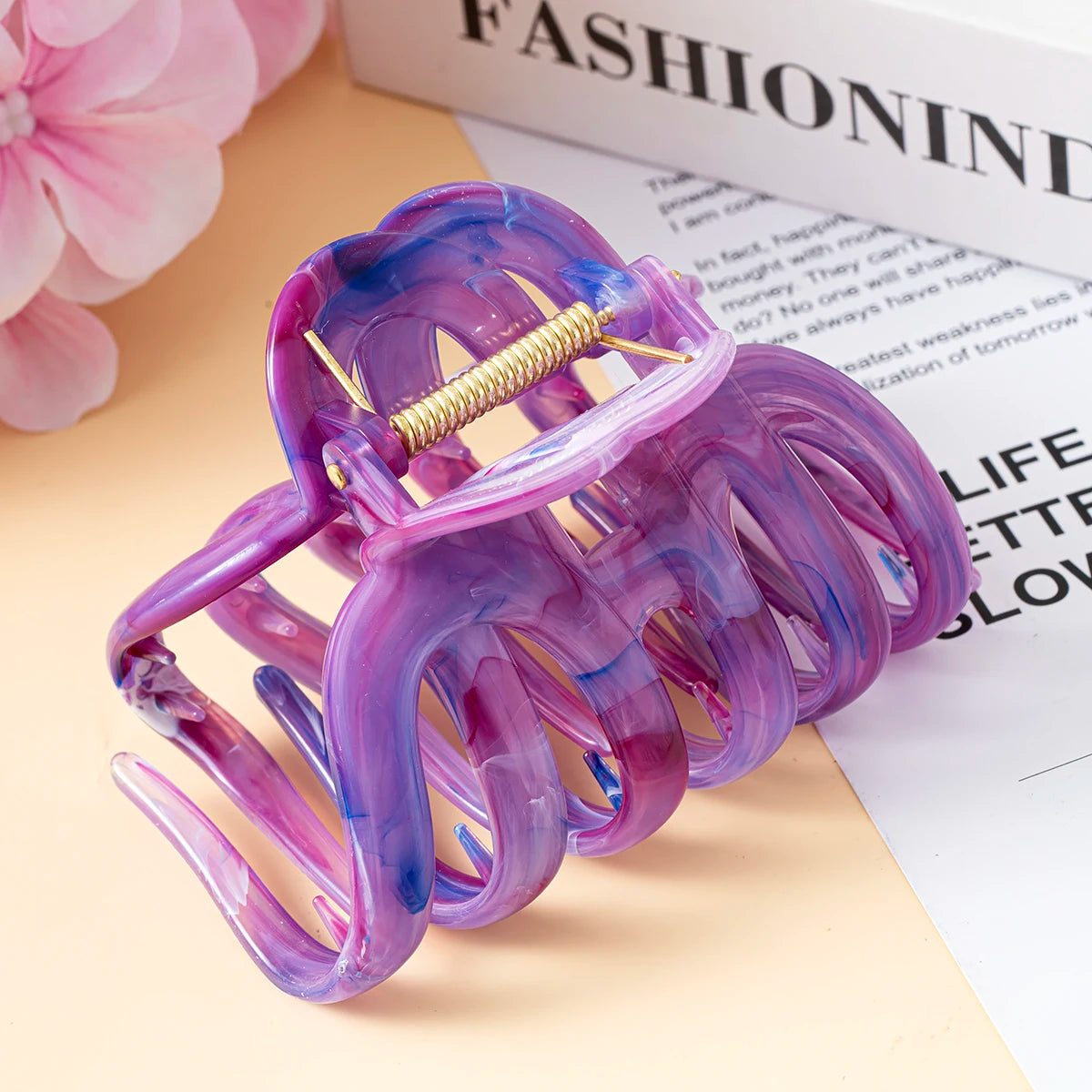 New Large Marble Stripes Pumpkin Hair Claws Crab Hairpins For Women Sweet Hair Clip Barrettes Headband Hair Accessories Styling