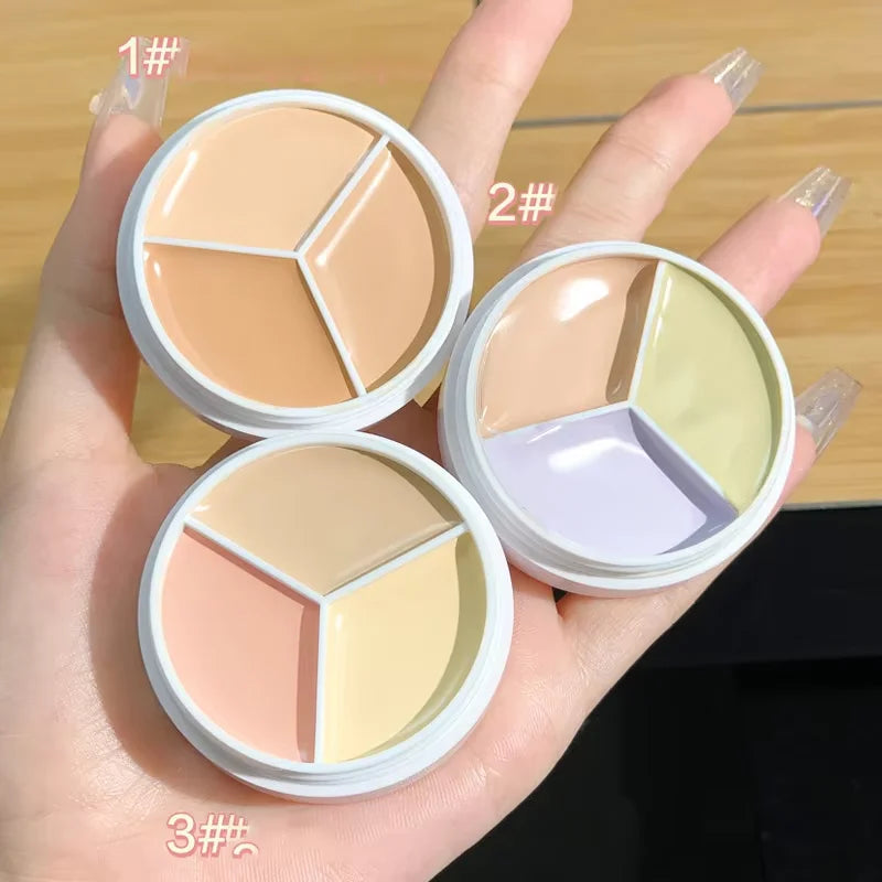 3 Color Concealer Waterproof Long Lasting Foundation Palette Full Coverage Dark Eye Circles Acne Marks Pores Brighten Skin Tone