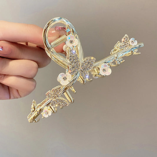Elegant Butterfly Hair Claw Clips Gold Color Alloy Hairpins Side Clips Pearls/Rhinestone Butterfly Flower Designs Hair Jewelry
