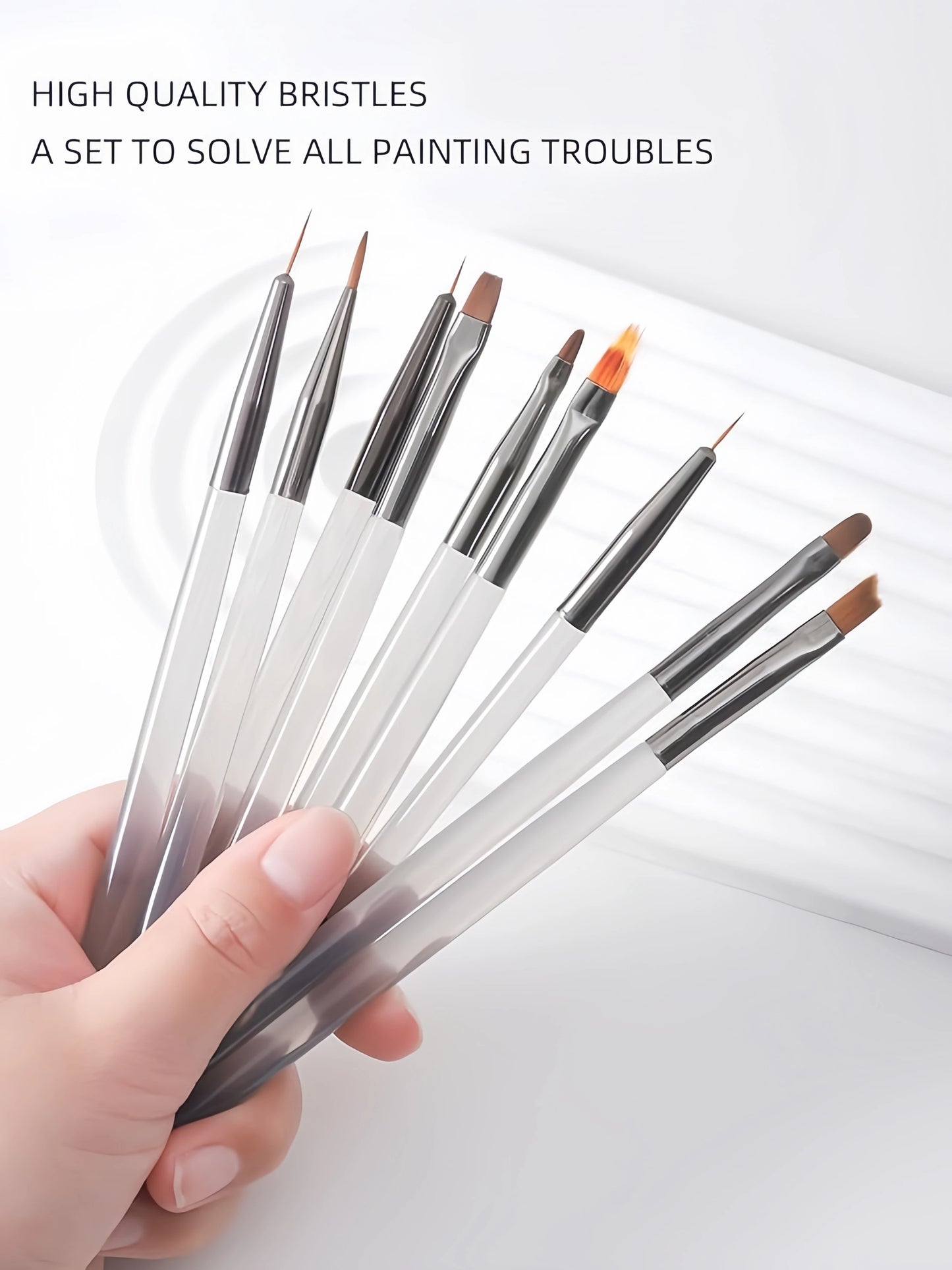 9PCS Nail Art Brushes Professional Nail Art Painting Pen Liner DIY Brush for Nail Art Design Manicure Tool Brown and Gray