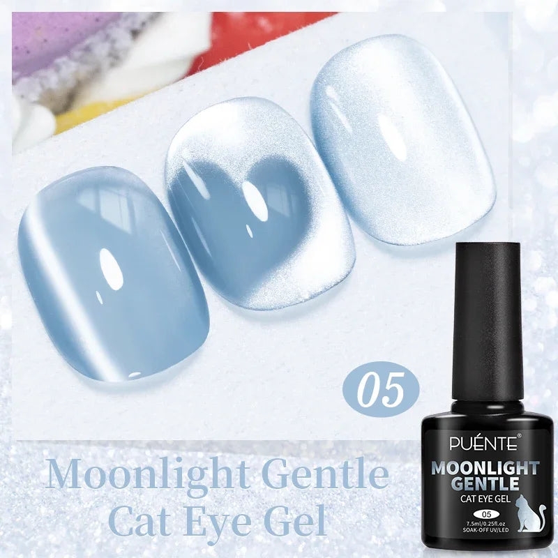 PUENTE 7.5ML Golden Gems Cat Magnetic Gel Nail Polish Pink Brown Blue Colors Golden Glitter Cat Eye Soak Off UV Nail Art Varnish