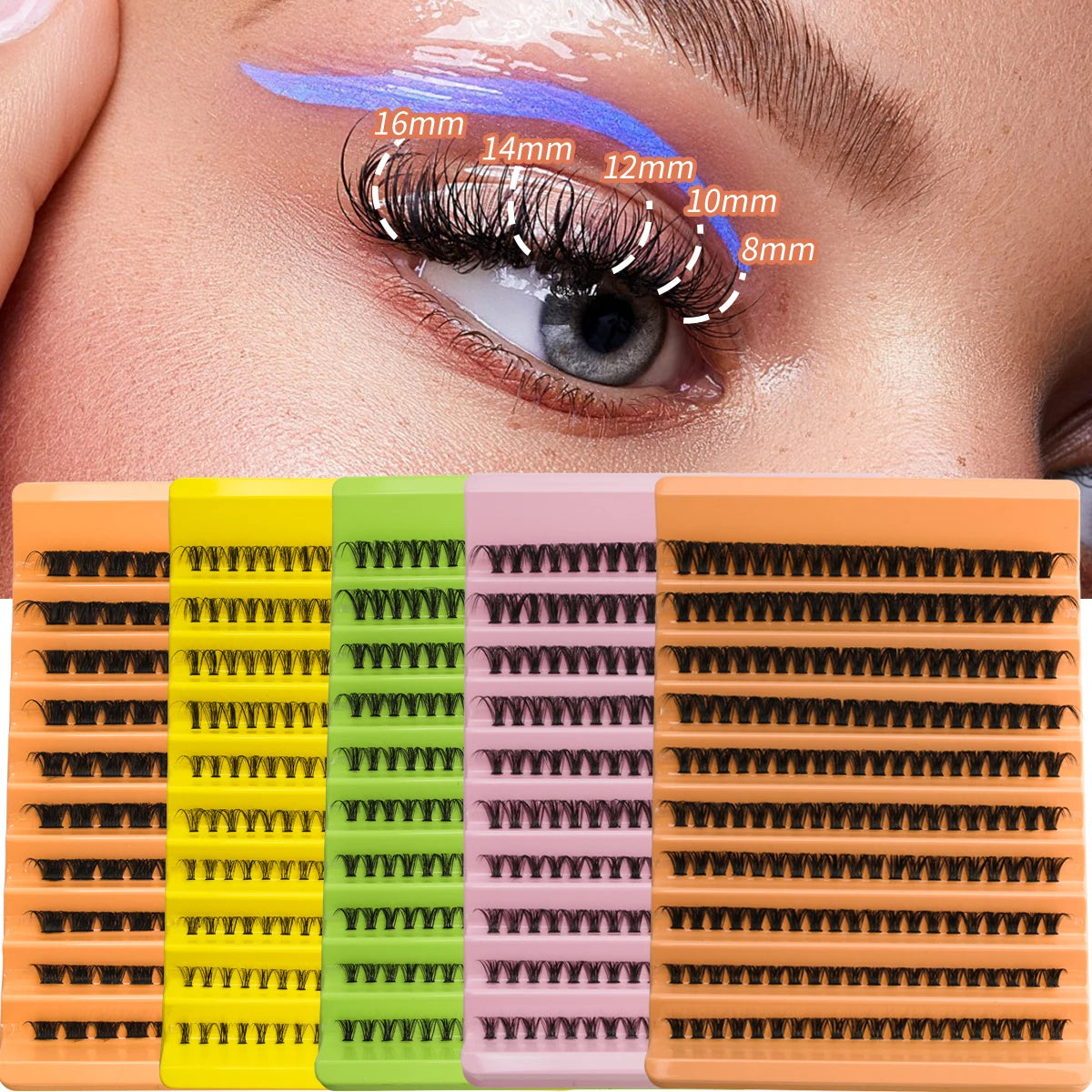 8-16MM Individual Cluster Lashes Set Natural Faux Mink Lashes Reusable DIY Tray Lash Extension Thick Volume False Eyelashes Kit