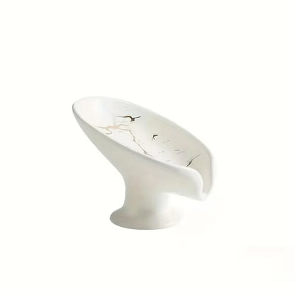 Ceramic self draining water and fertilizer soap rack, marble appearance, leaf shaped soap tray, easy to clean bathroom