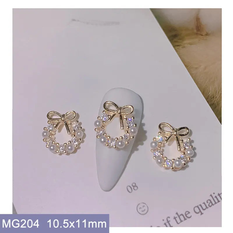 10pcs 3D Alloy Christmas Tree Bells Nail Art Zircon Pearl Metal Manicure Nails Accessories DIY Nail Decorations Supplies Charms