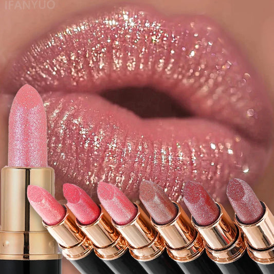 Metallic Glitter Lipstick Diamond Dazzling Waterproof Sexy Lip Gloss Moisturizing Matte Velvet Pearlescent Lip Tint Balm Makeup