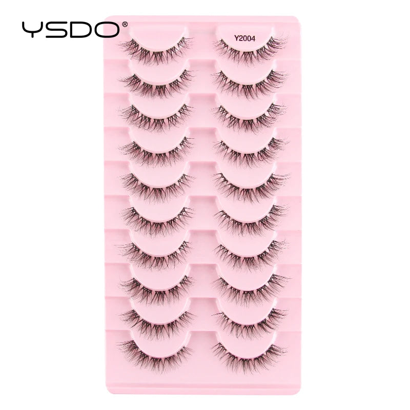 YSDO Natural Mink Eyelashes 3/6/10 Pairs Wispy Faux 3D Mink Lashes Short Fluffy Half False Eyelash Makeup Tools Cat Eye Lashes