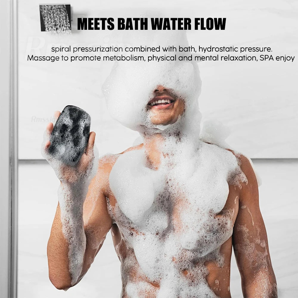 Silicone Body Scrubber Bath Wash Brush Exfoliating Loofah Body Brush Shower Face Scrubber Handle Wet & Dry Brushing for Man Wom
