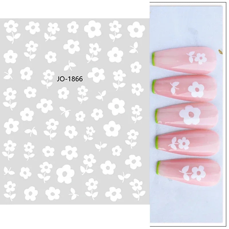 1pcs Sakura Flower 3D Nail Stickers White Cherry Blossom Nail Art Decals Spring Summer Adhesive Slider Decor Wedding Manicure