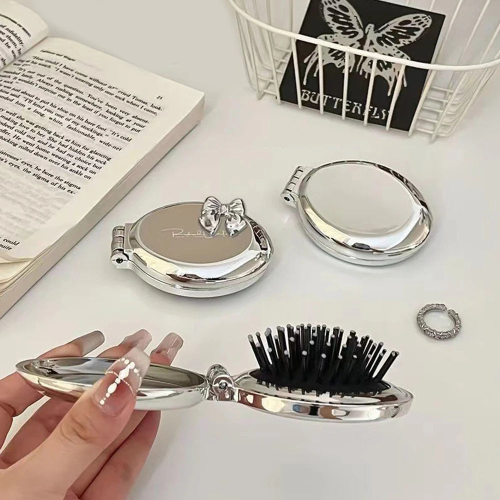 New Folding Comb With Mirror Pocket Size Scalp Massage Comb Portable Hair Styling Brush For Women Hairdressing Accessories