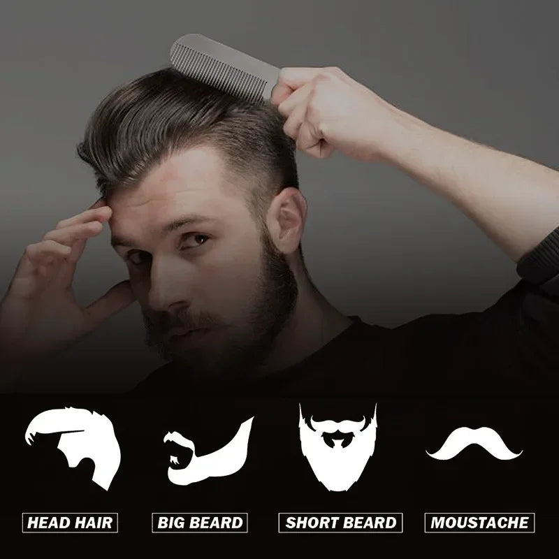 Stainless Steel Men's Beard Comb Portable Mini Oil Head Comb for Barber Mustache Care Shaping Tools Pocket Size Silver Hair Comb