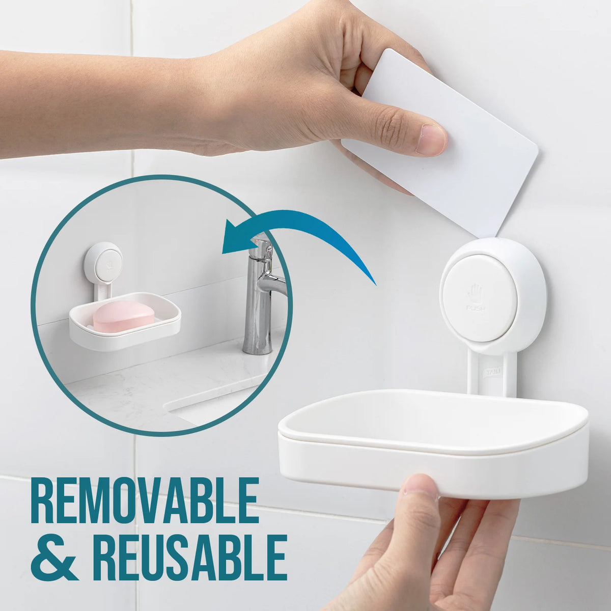 TAILI Soap Dish Bar Holder Suction Cup, Soap Sponge Holder for Shower, Bathroom, Tub and Kitchen Sink, Drill-Free, Removable