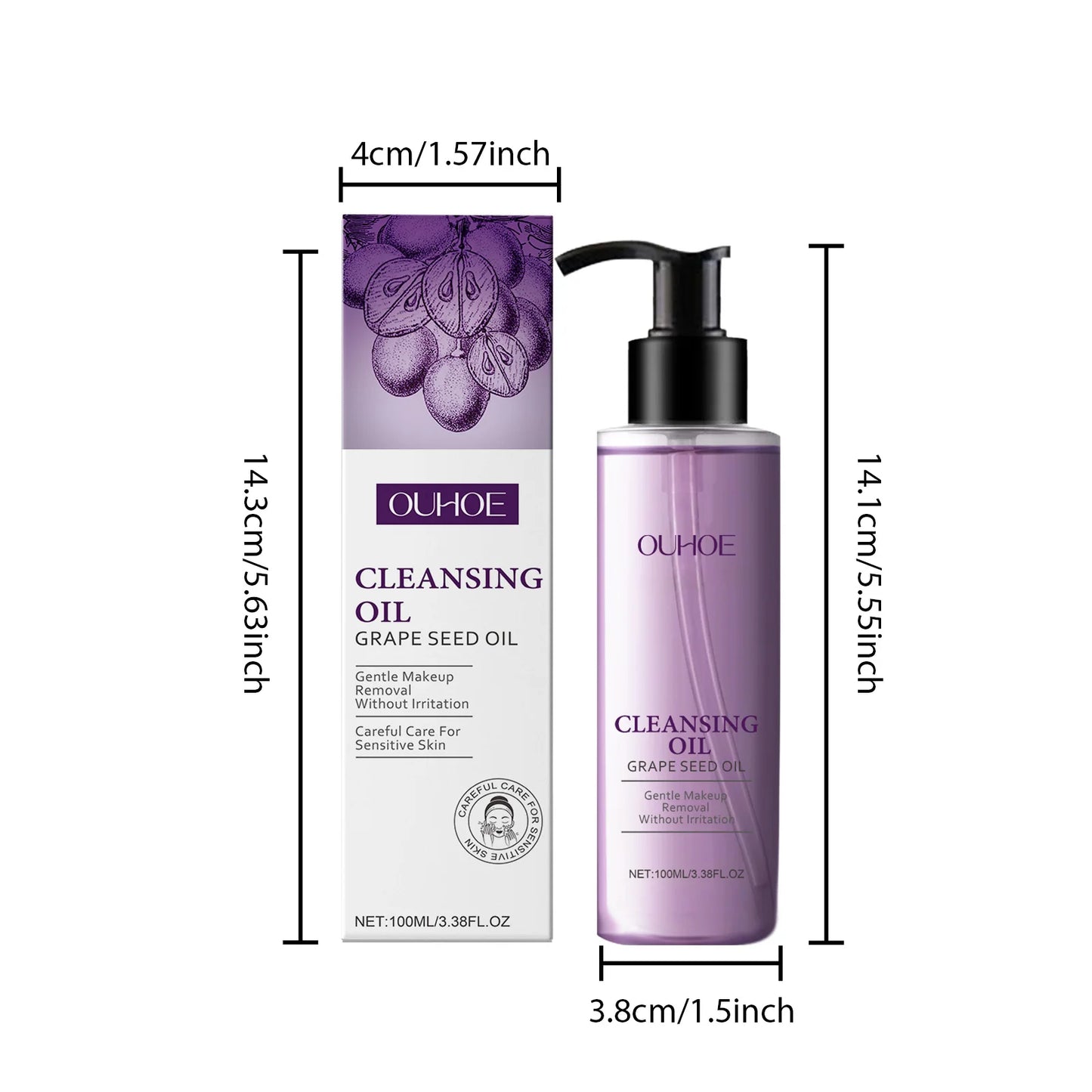 Grape Seed Cleansing Oil Makeup Remover for Sensitive Skin Non-Tightening Deep Purifying Hydrating Refreshing Facial Oil Control