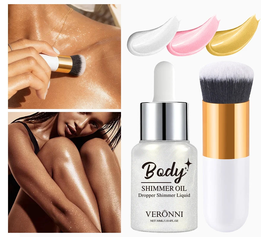 Body Shimmer Oil Set Liquid Highlighter Long Lasting Sequin Illuminating Moisturizing Highlight Facial Contour Brightening Mak