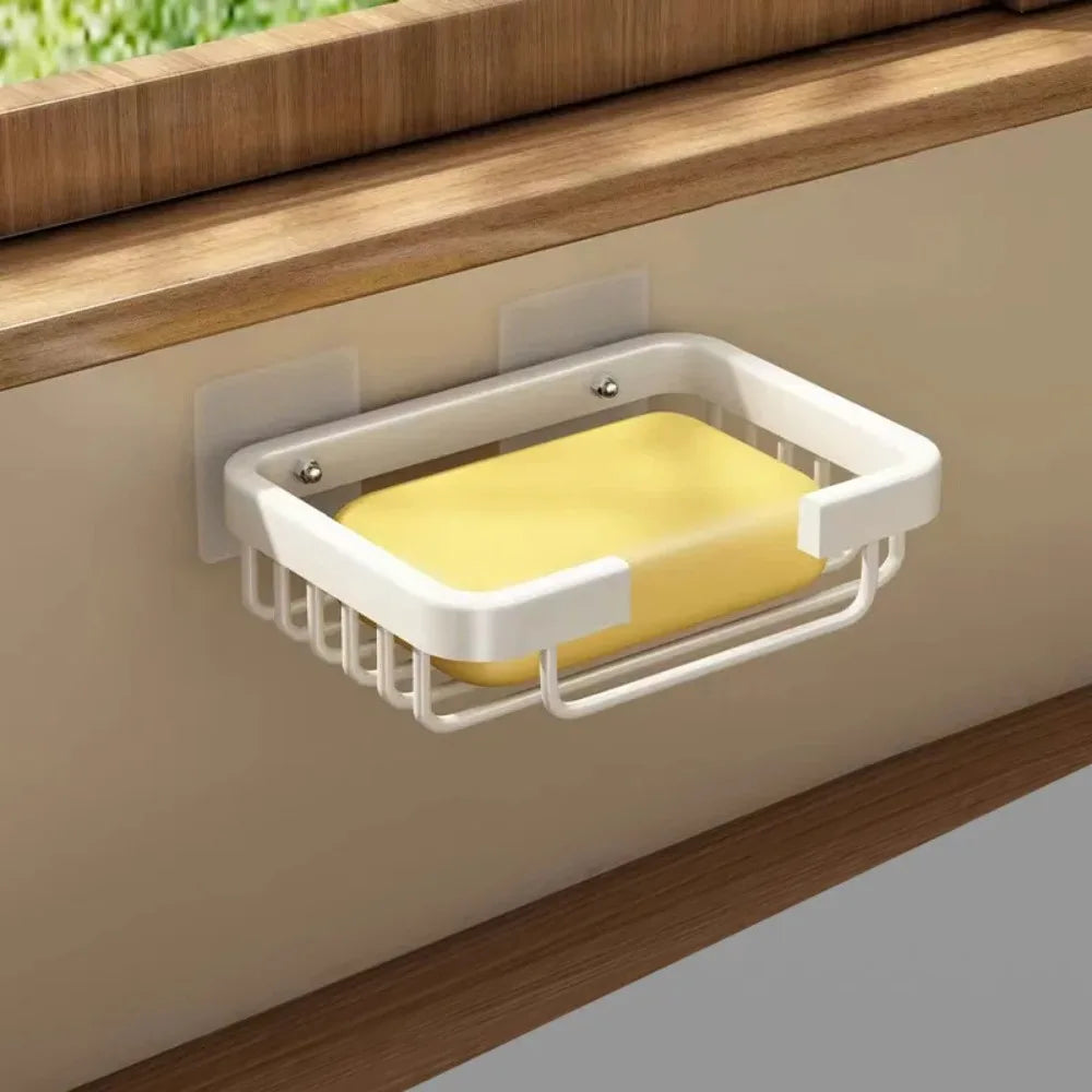 Quality Wall Mounted Soap Dish Self-adhesive Drill Free Metal Soap Holder Hollow Type Aluminum Soap Storage Rack Bathroom