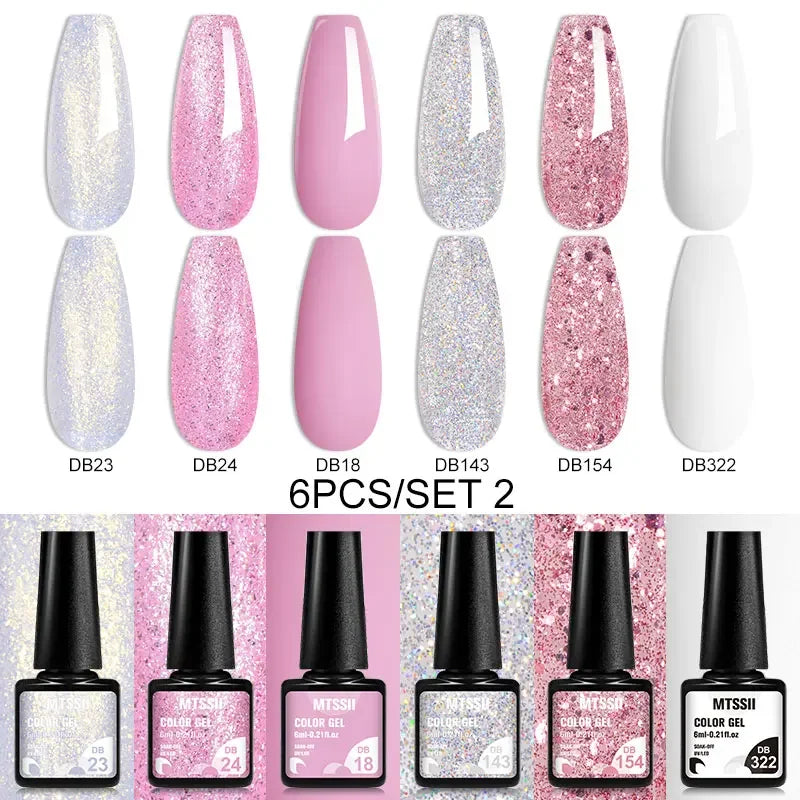 MTSSII 6PCS/Set Sparkly Red Roes Red Gel Nail Polish Shinning Nail Art LED UV Gel Varnish Nail Supplies Manicure Kit for Nails