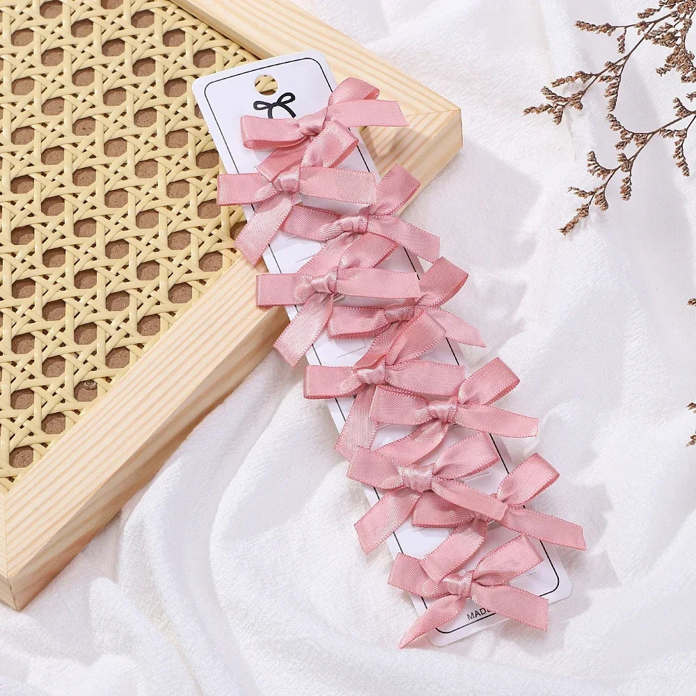 RAINBOW BOWS 10Pcs Kids Sweet Solid Color Mini Bows Hair Clip Baby Girls Ballet Style Ribbon Braided Hair Accessories Wholesale