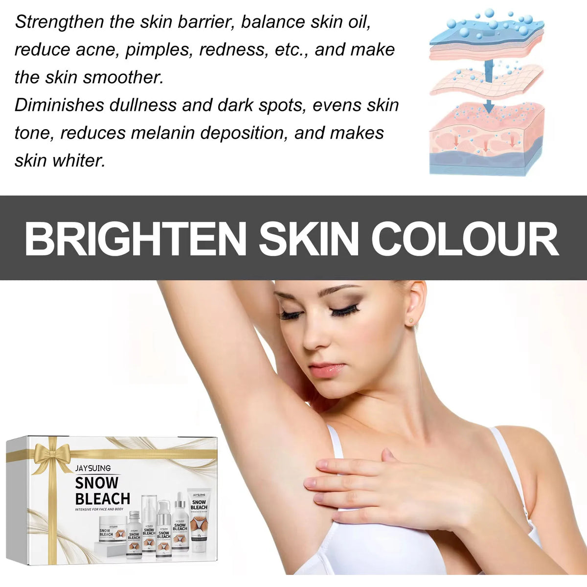 Snow Bleach Cream Private Parts Brighten Fast Bleaching Underarm Knee Dark Sp-ot Remove Mel-anin Body White-ning Serum Cream Set