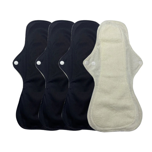 4 Pack Women's Eco-Friendly Bamboo Reusable Sanitary Pads Black Cloth Washable Period Pads Sanitary Napkins